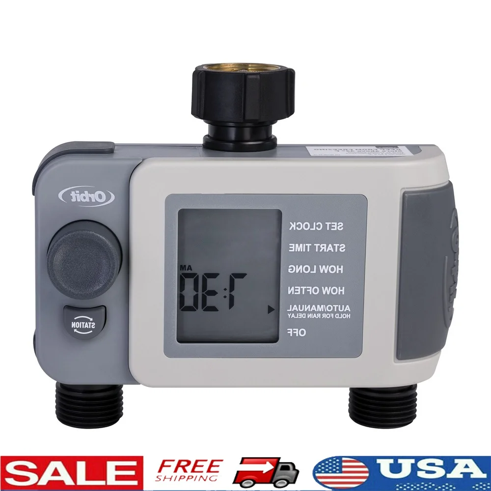 

2-Outlet Programmable Hose Faucet Timer Easy Set Digital Display Watering System Rain Delay Function Outdoor Use Gardening Tool