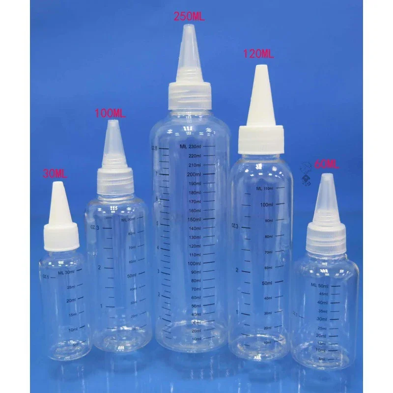 5PCS 30-250ML Bottiglia di plastica PET trasparente graduata Vernice, liquido, colla Contenitore da viaggio Inchiostro per tatuaggi Bottiglia