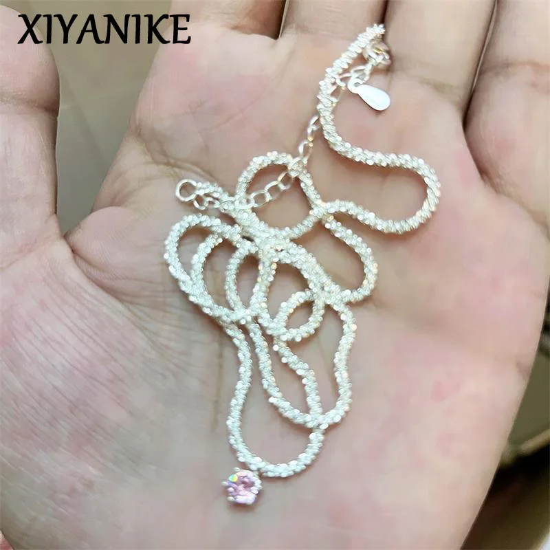 XIYANIKE Summer Sparkling Pink Zircon Necklace For Women Girl Luxury Fashion New Jewelry Lady Gift Party Wedding collier femme