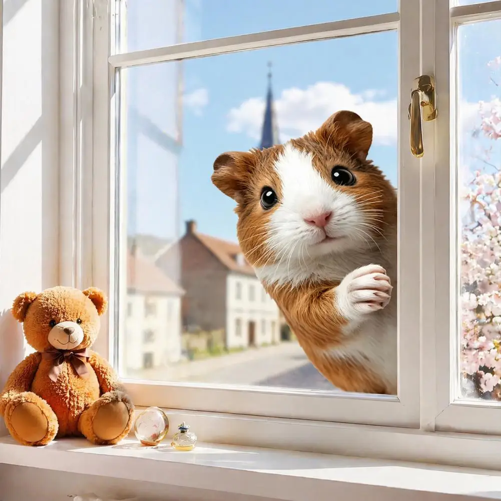 Decorative Glass Stickers for Kids Cute Window Decals Cute Peeking Window Clings Cartoon Cat Dog Glass Stickers for Kids