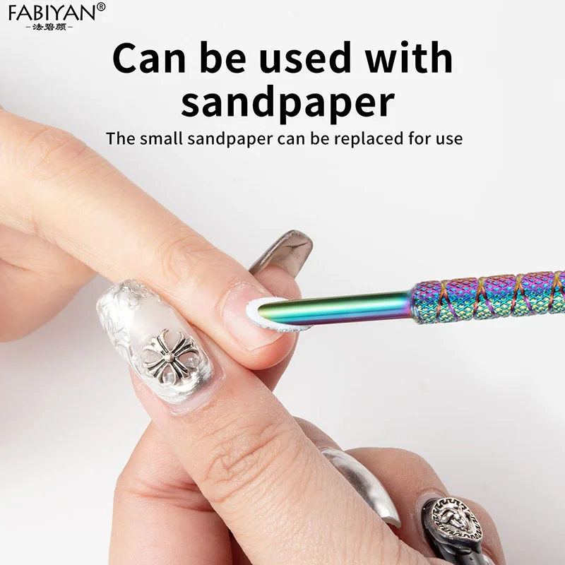 Stainless Steel Cuticle Pusher Double Headed Dead Skin Push Cuticle Remover Circle Beveled Nail Grinding File Manicure Tools