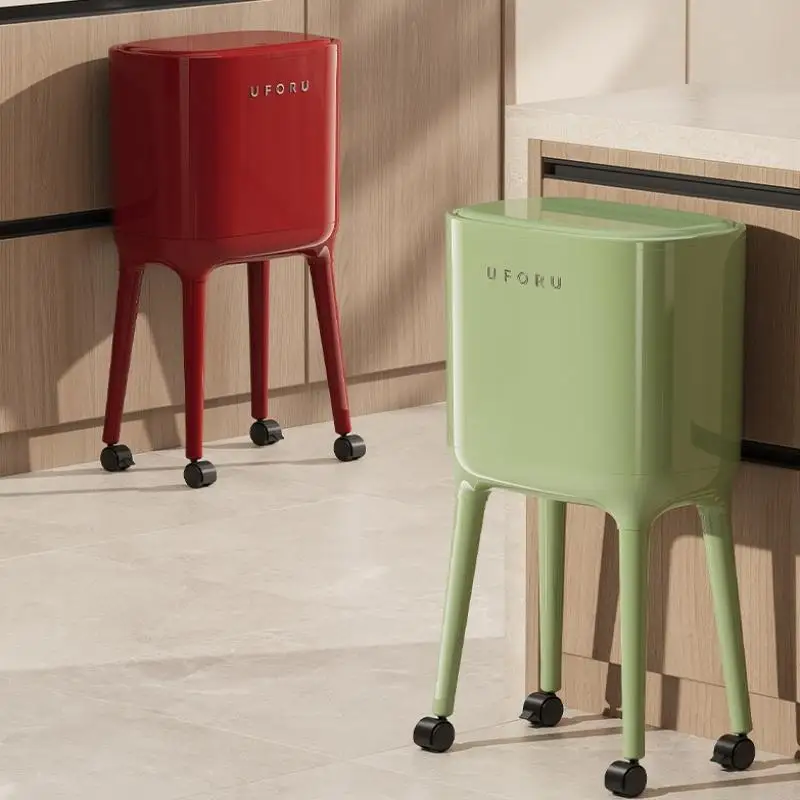 

1Pc No-Bend High-Leg Trash Can With Press-to-Open Lid - Large Capacity Oval Kitchen & Living Room Bin, Durable Plastic