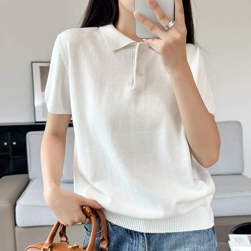 

100% Cotton T-shirt Sweater Women Summer O-neck Short Sleeve Knit Pullover Tees Casual Bottoming Wear Tops Solid Color Clothing