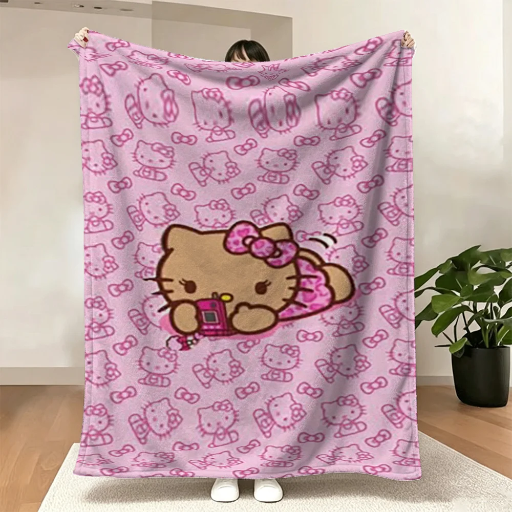 Throw Blanket Pink Hello Kitty Cartoon Print Soft Home Sofa Bed Cover for Girls Kids