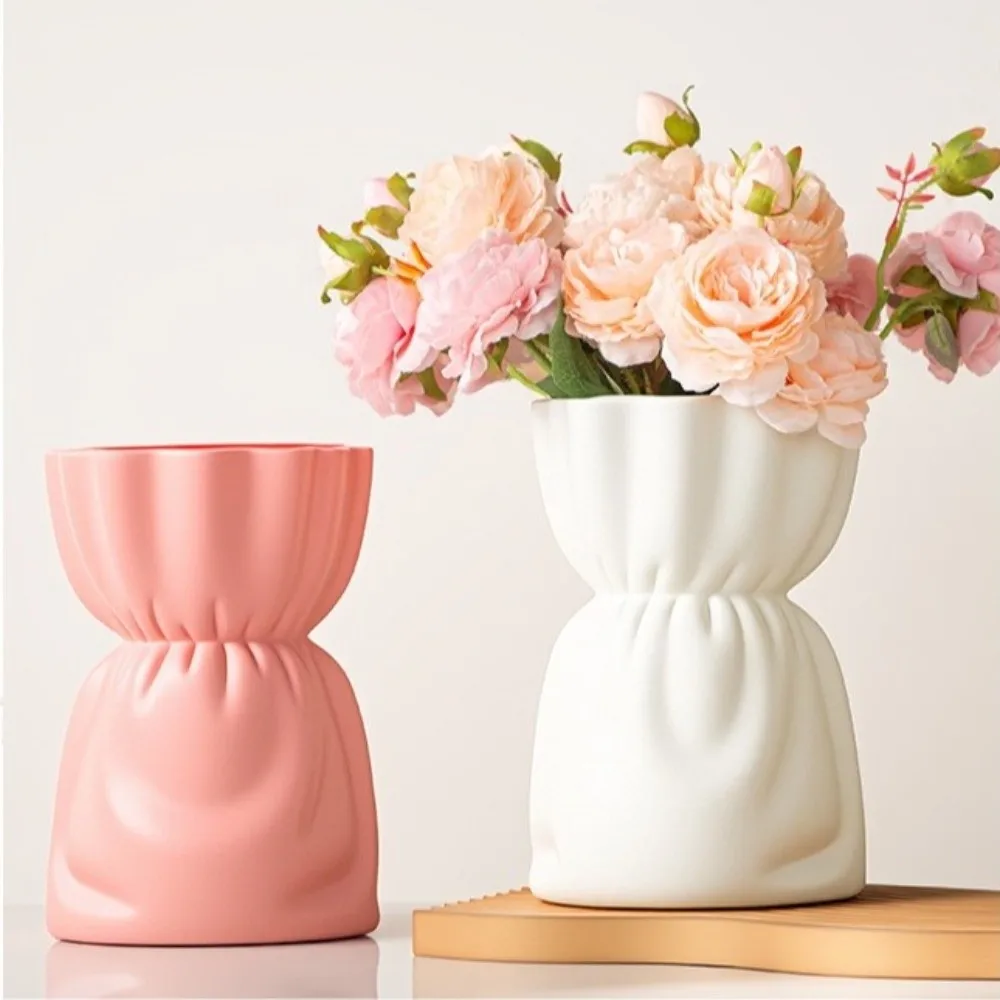 Plastic Bouquet Vase Imitation Ceramic Solid Color Water Cultivation Vase Desktop Decor High-end Flower Arrangement Vase