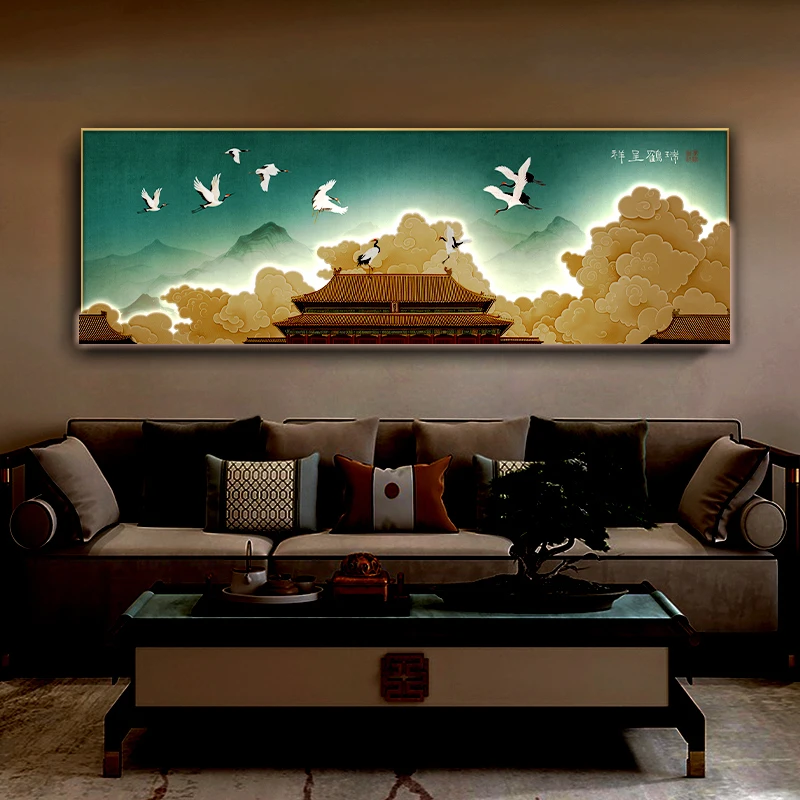 

Ruihe Picture Wall Art Lamp, New Chinese-style Hanging Picture Sofa Background Wall Painting, LED Emitting Three-Dimensional Wal