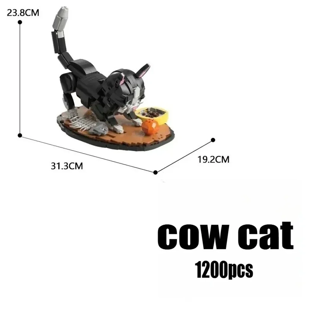 Charming Cow Cat Brick Construction Kit - Adorable Black & White Feline Model, DIY Desktop Decor & Unique Gift for Cat Lovers