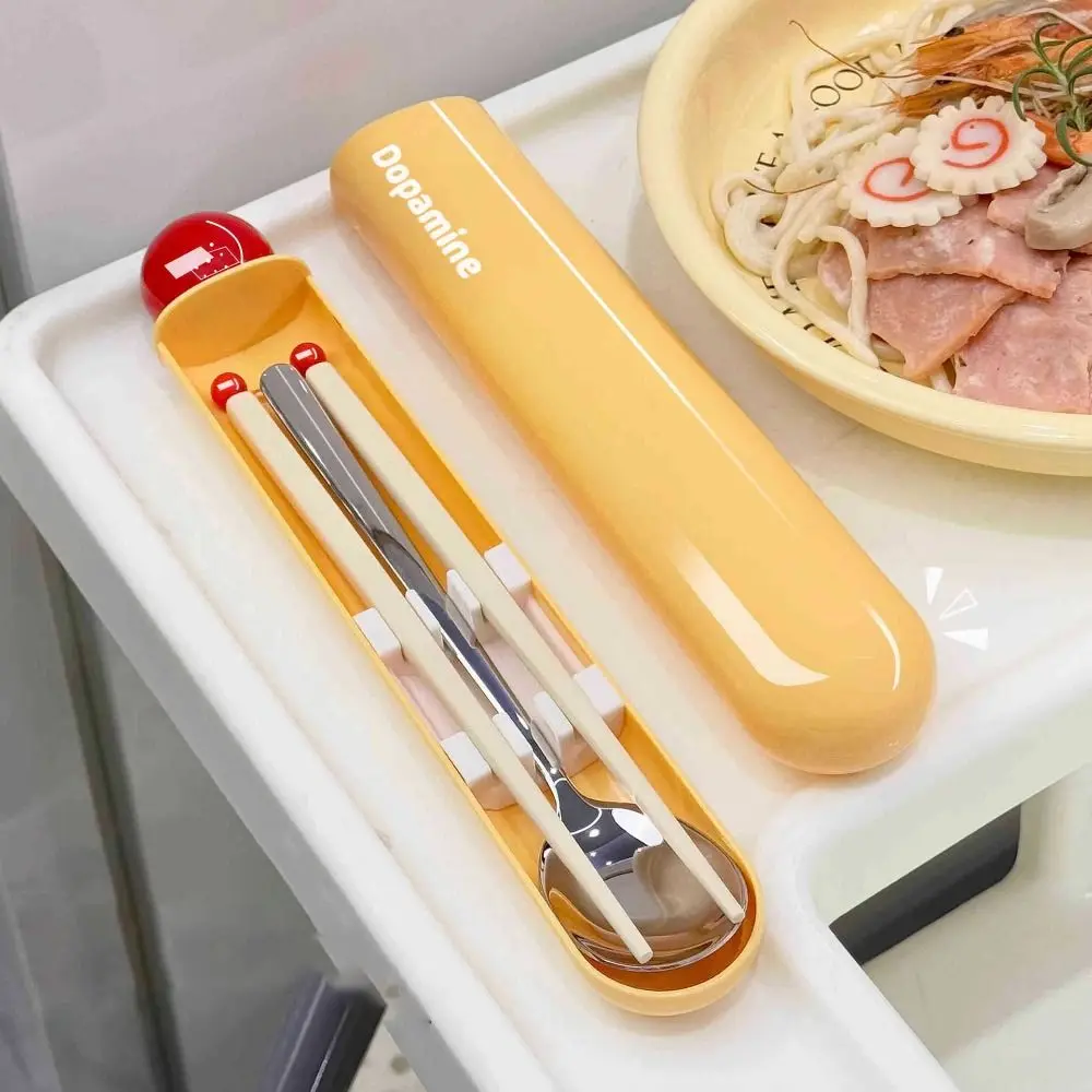 

Столовая посуда в стиле дофамина, набор столовых приборов для кемпинга с коробкой для хранения, встроенный бесшумный слот, набор посуды, милые палочки для еды, ложка для путешествий