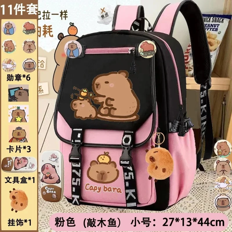 school-backpack-ergonomic-lightweight-large-capacity-kids-cartoon-capybara-pink-orthopedic-back-support-book-bag-29x46x3cm-small