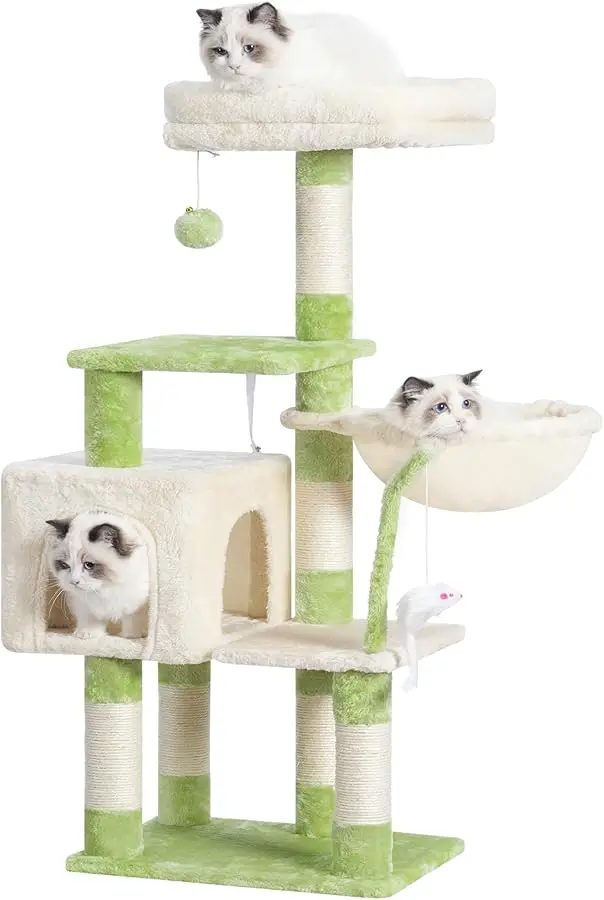 

Heybly Cat Tree with Toy, Cat Tower Condo for Indoor Cats, Cat House with Padded Plush Perch, Cozy Hammock and Sisal Scratching