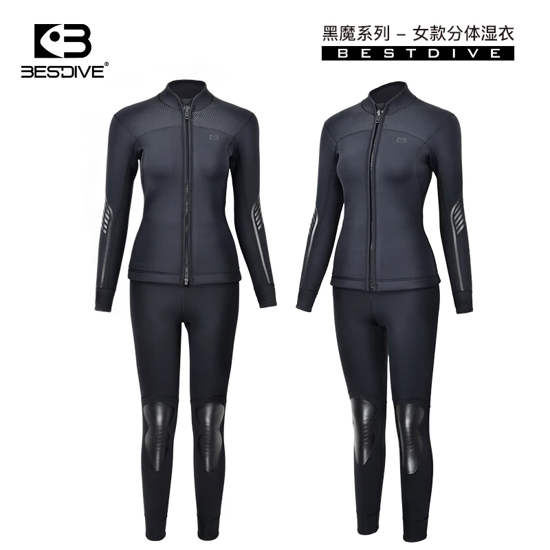 Bestdive Black Hero 2-Piece Women's Wetsuit Zipper Jacket 2.5mm 3.5mm 5mm Yamamoto Neoprene Diving Suit Top & High Waisted Pants