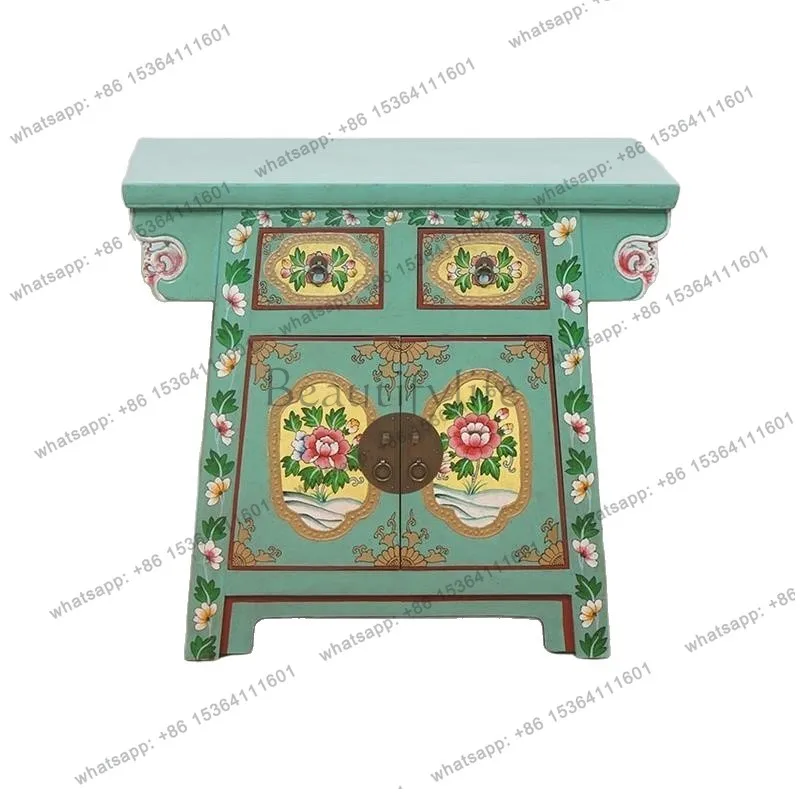 

New Chinese solid wood bedside table retro painted storage decorative cabinet