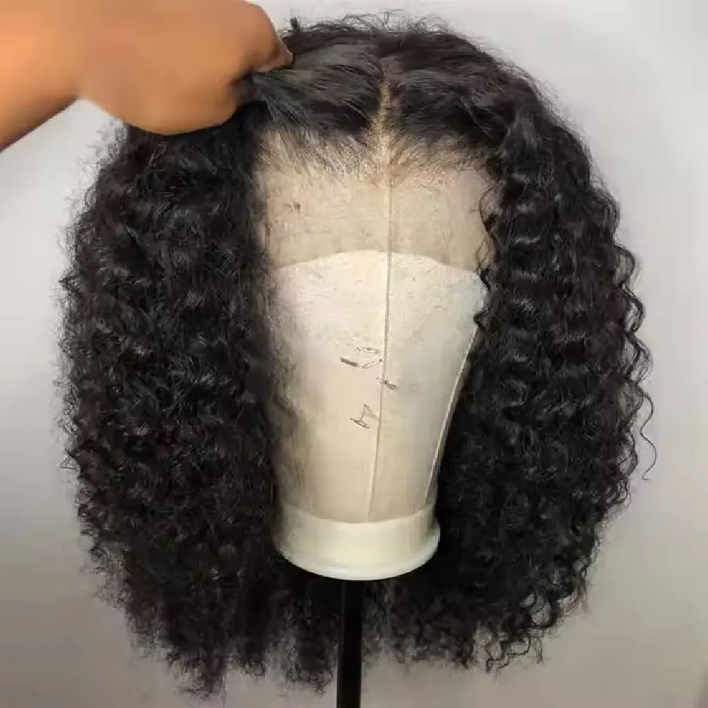 

Unprocessed Raw Natural 13*4 Lace Front Curly Bob Wig Short Human Hair Water Wave Wig Brazilian Hair 4*4 HD lace Closure Wigs