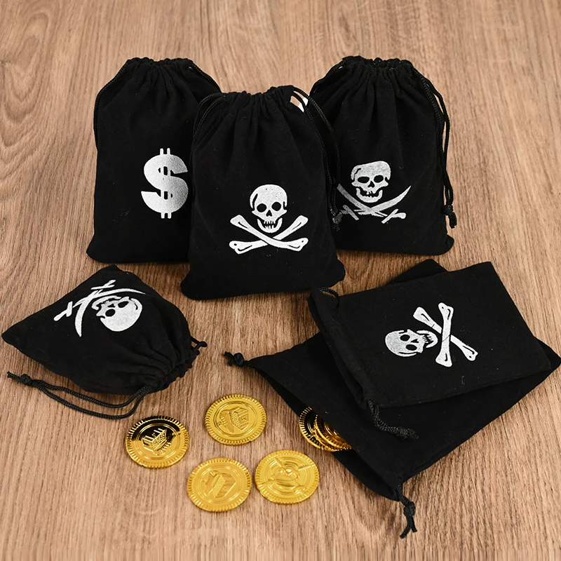 

10Pcs Pirate Gift Bags Treasure Coin Pouch Kids Boy Halloween Birthday Party Decoration Supplies Small Candy Treat Bag for guest