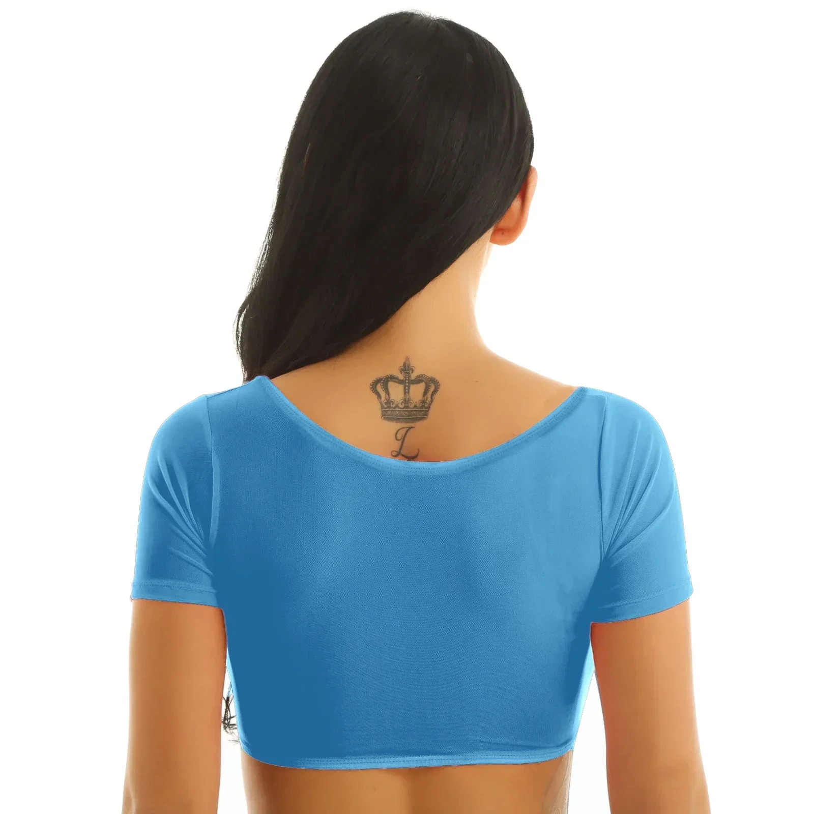 Dames Mesh Doorzichtig Open Buste Korte Mouw Buikdans Crop Top Show T-Shirt Paaldanskleding Clubkleding