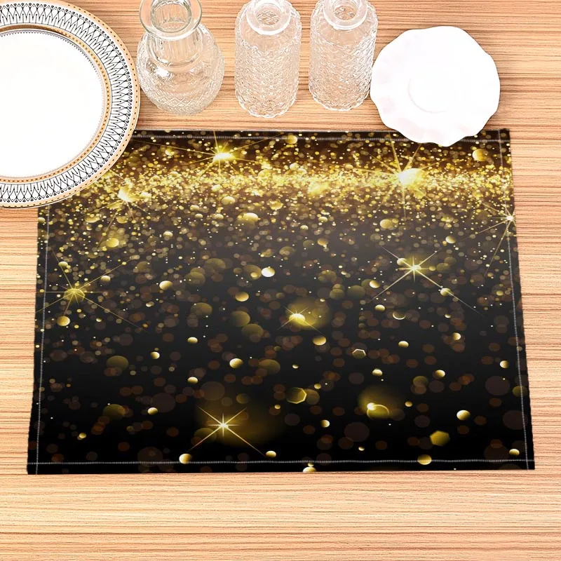 Home Decor Black Gold Print Linen Dining Table Mats Alphabet Kitchen Placemat 30X40cm Coasters Pads Bowl Cup Mat