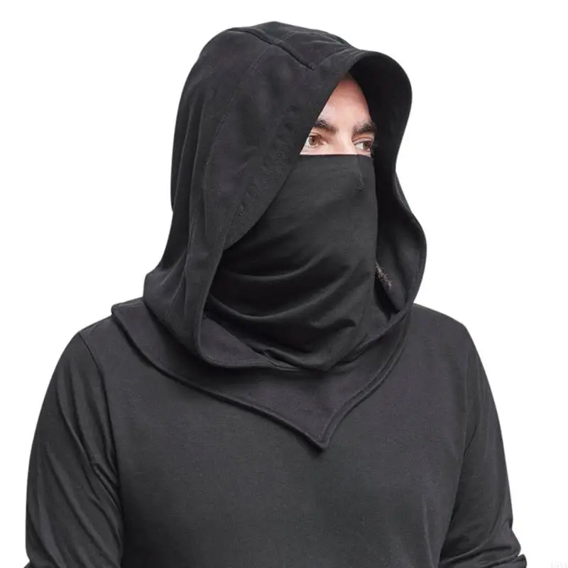 

L5YA Hooded Hat Scarf Hooded Balaclava Medieval Hat With Veil Face Mask for Men Women