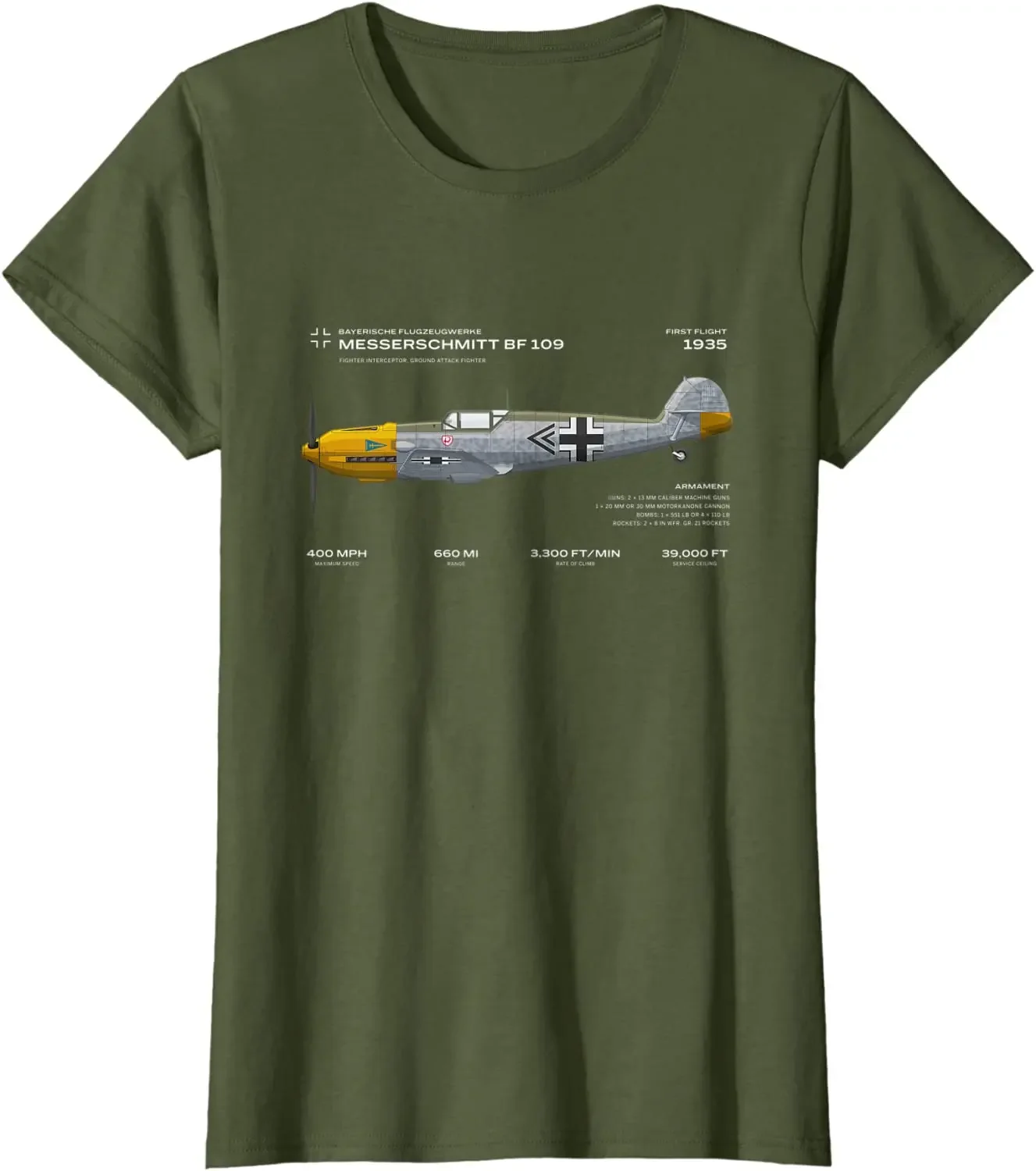 WWII German Air Force Messerschmitt Bf 109 Fighter T-Shirt. Summer Cotton O-Neck Short Sleeve Mens T Shirt New