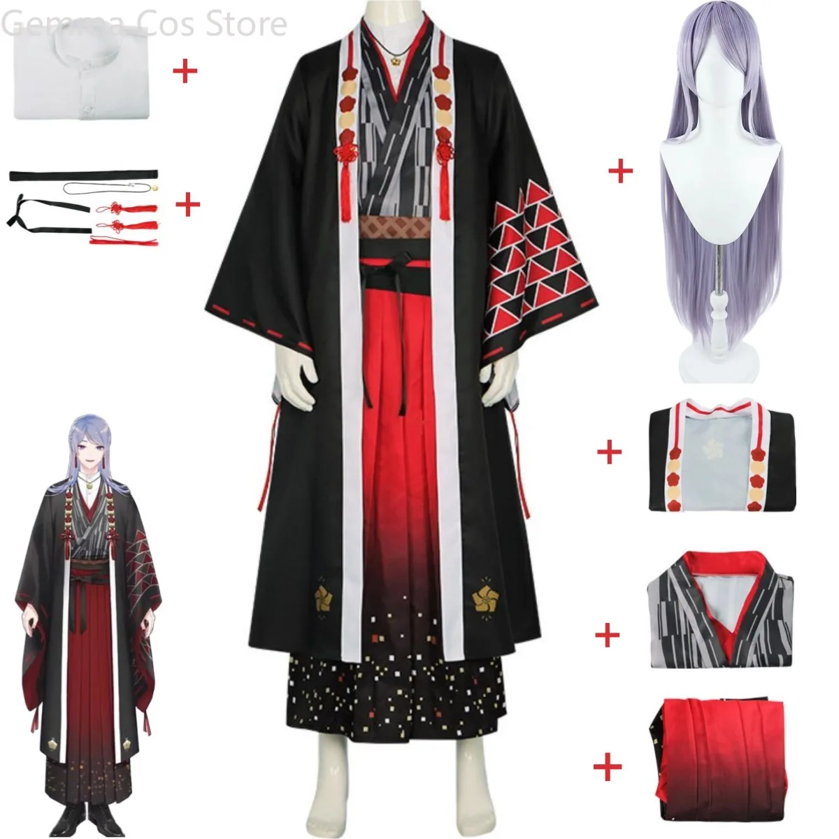 Anime Virtual Youtuber Genzuki Tojiro Cosplay Costume Nijisanji VTuber Game Kimono Bathrobe Wig Man Party Halloween Suit