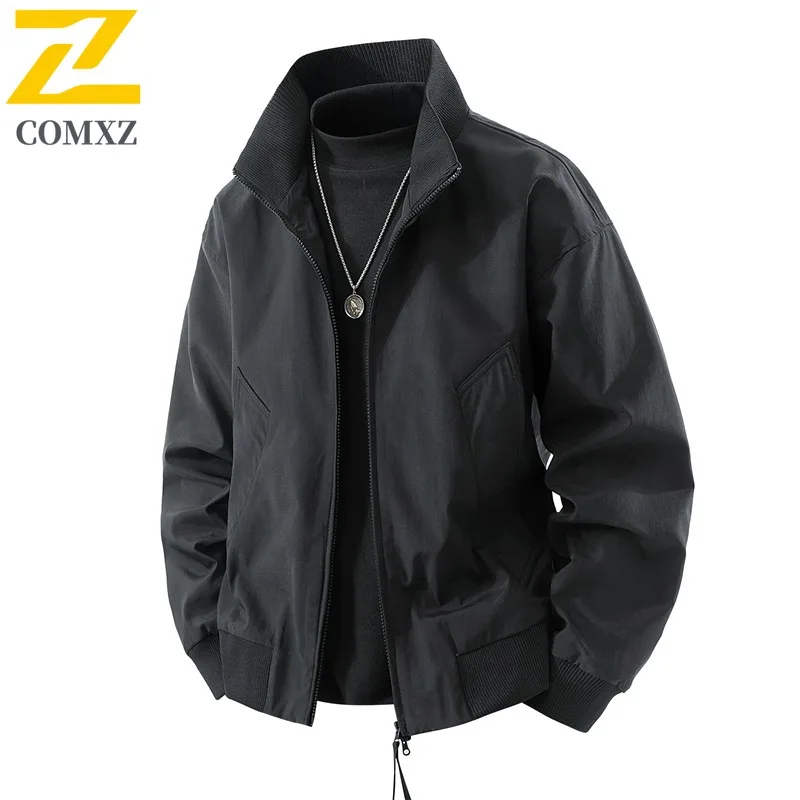 

COMXZ 2025 Autumn Men Jacket Casual solid color Coat Trend Brand Loose Fit Versatile Stand Collar Lightweight Sport Windbreaker