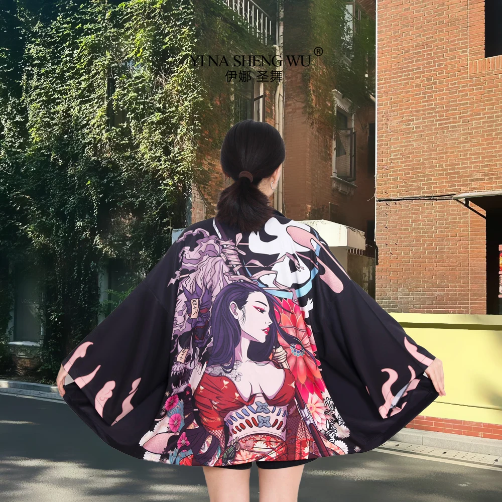 Japanese Style Fox Print Cardigan Kimono Harajuku Women Men Sexy Yukata Female Streetwear Traditional Haori Daily Style