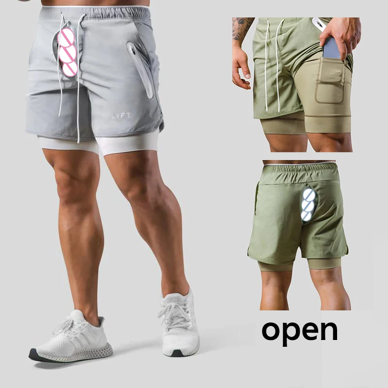 Outdoor Sex Open Crop Summer Quick Dry Fitness Running Shorts Men's Stretch Gym Mesh Breathable Training 2in1 Short Sweatpants