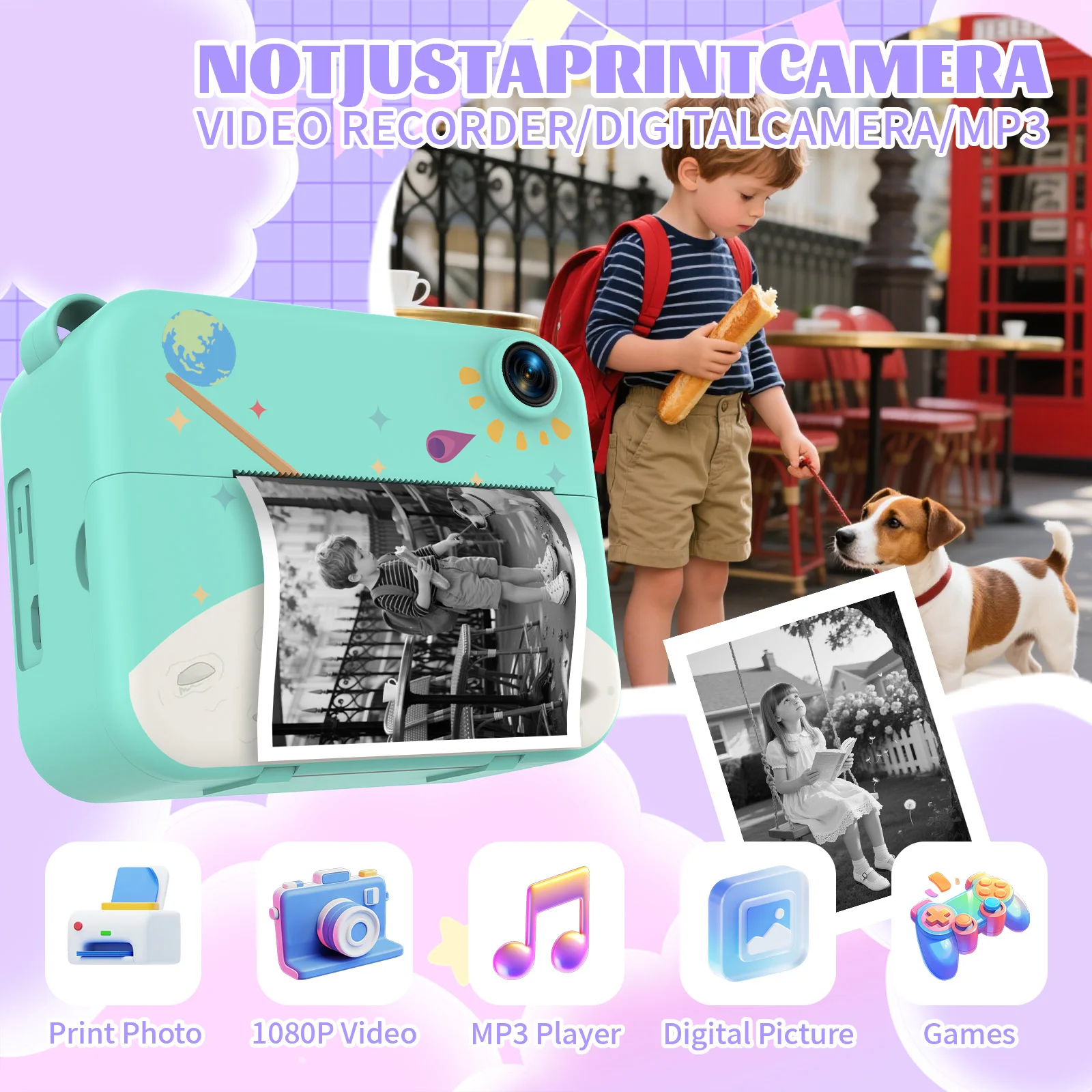 Digital Kids Instant Printing Camera Mini Thermal Photo Printer for Children Suitable for Photography Holiday Gift Camera Kids