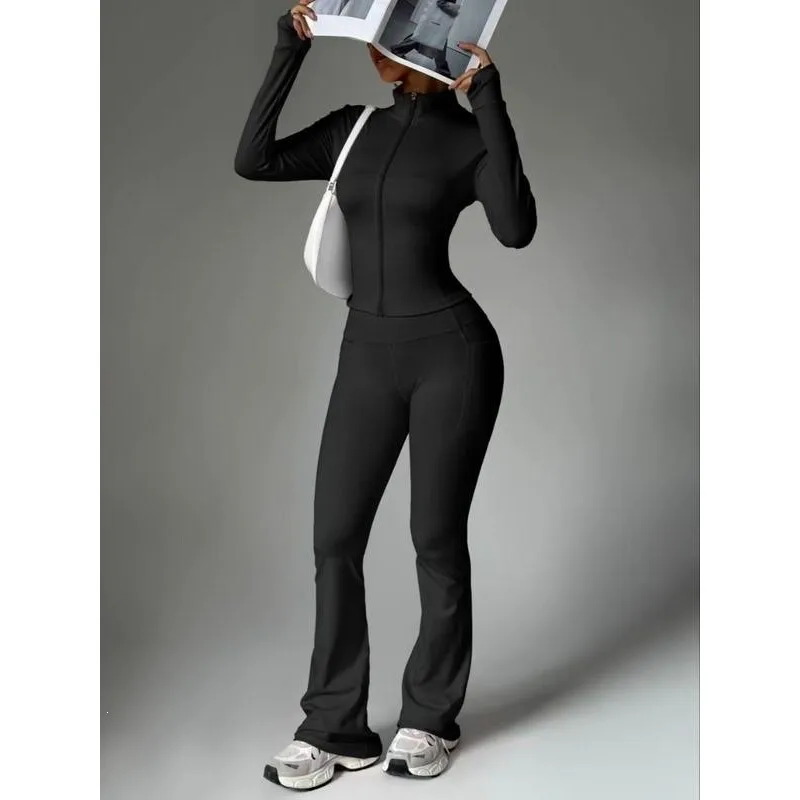 

K 77244 Zipper Feel Yoga Set Stand Collar Yoga Ensemble Women's Fashion Summer Collection Zipper Detailing Versatile Yoga Set