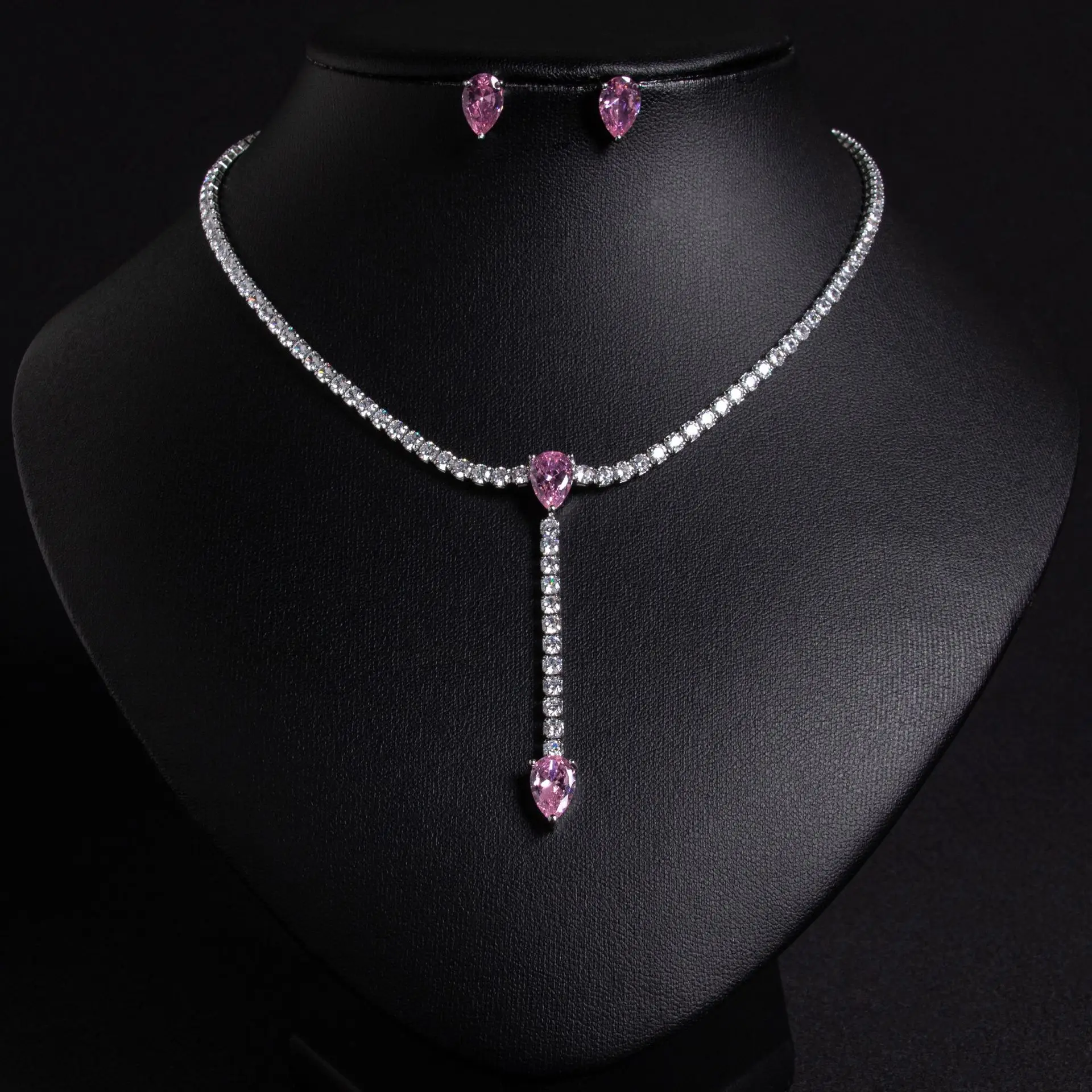 

Simple ins Korean version temperament stud earrings clavicle chain thin inlaid zircon two-piece set women's earrings pendant nec