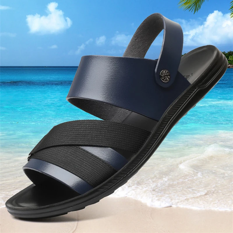 Oulylan 2024 Men\'s Summer Leisure Beach Sandals Outdoor Slide Walking Comfortable Lightweight Leather Fashion Design