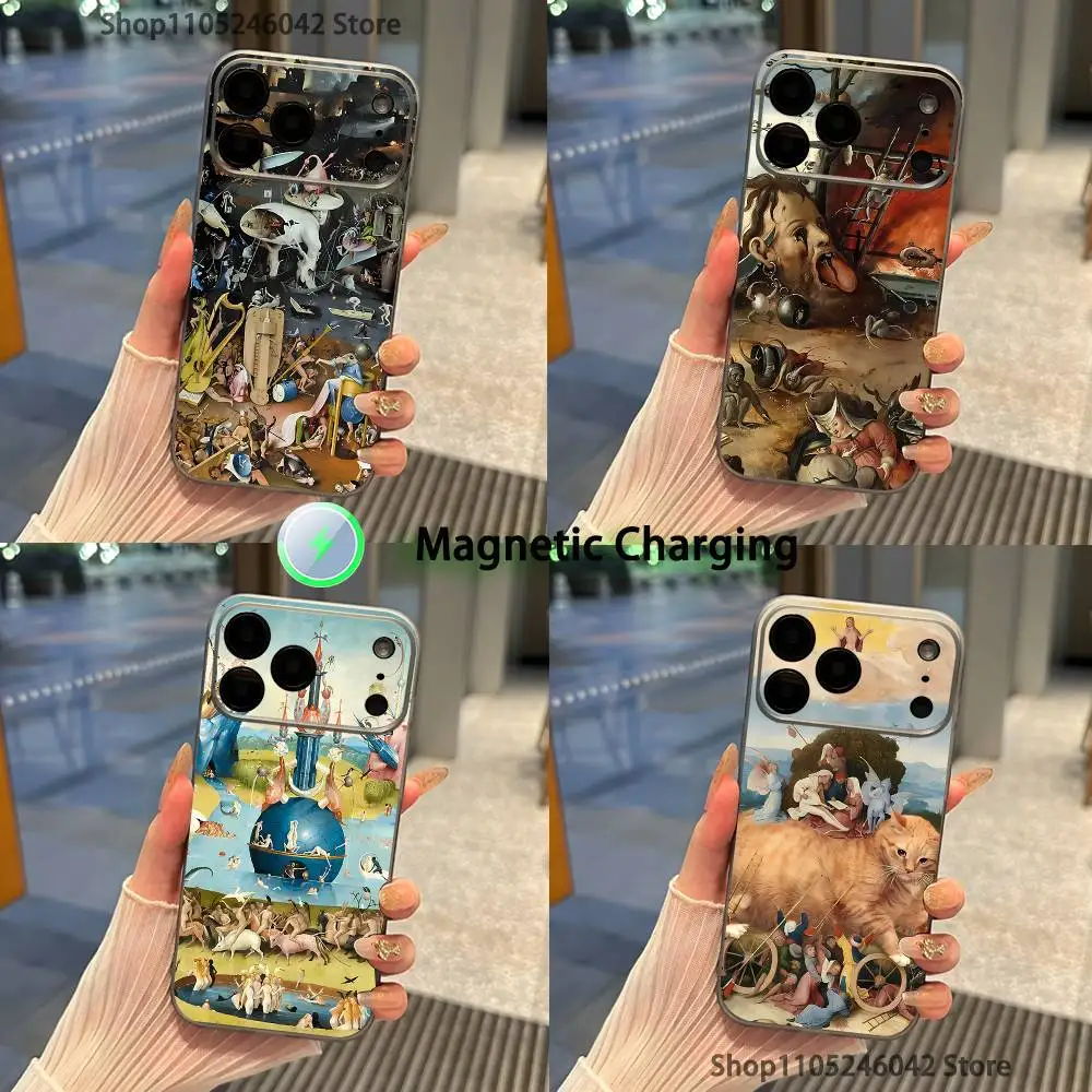 

H-Hieronymus Bosch Painting For iPhone 17,16,15,14,13,12,11,Pro,Max,Plus Transparent gray Phone Case Magnetic Wireless Charging