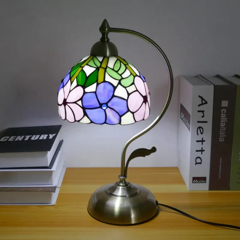 Vitral Desk Lamp, Tiffany Abajur, American Retro Sala de estar e Quarto, Luxurious Villa Hotel