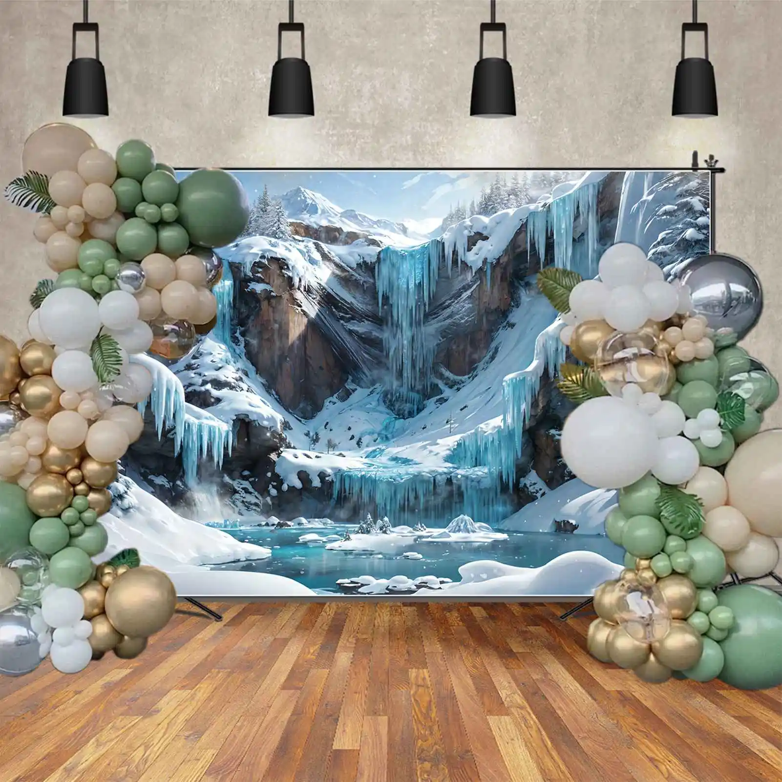 Bluey wodospad jezioro tła fotograficzne śnieżne góry spersonalizowane rekwizyty studyjne tła fotograficzne dla dzieci