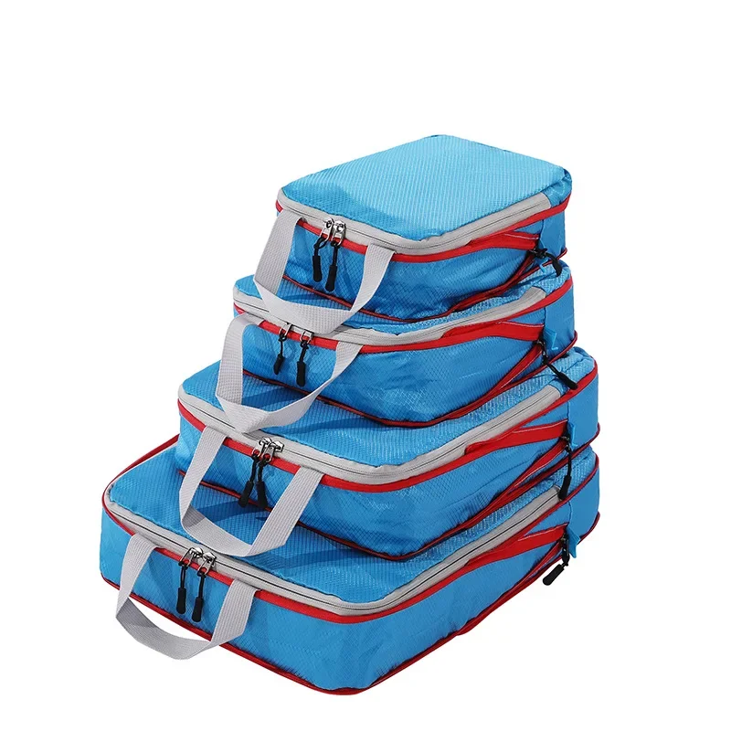 Compressible Packing Cubes Foldable Travel Storage Bag Waterproof Travel Suitcase Nylon Portable with Handbag Luggage Organizer