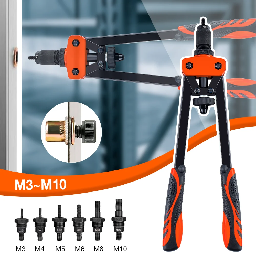 New Manual Rivet Nut Gun M3 M4 M5 M6 M8 M10 Home Rivet Machine, DIY Insert Nut Quick Rivet Tool with Tool Box,Cordless Rivet Gun