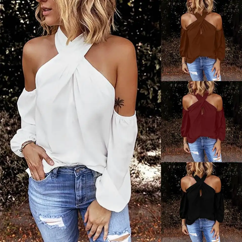 LONG SLEEVE OFF SHOULDER BLOUSE WITH HALTER TOP