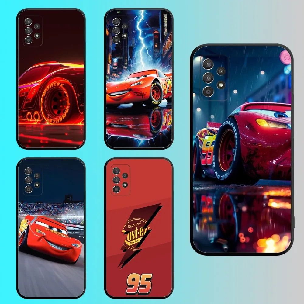 95 Car L-LightningS M-McQueen Phone Case For Samsung S 25,24,21,22,23,30,20,Ultra,Plus,Fe,Lite,Note,10,9,5G Black Soft Shell