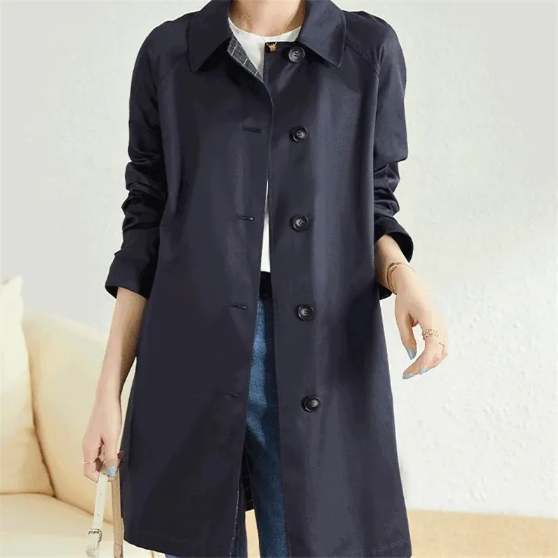 

Женский плащ, весна-осень 2023, классическая универсальная ветровка в британском стиле, однобортный длинный плащ, женское пальто цвета хаки