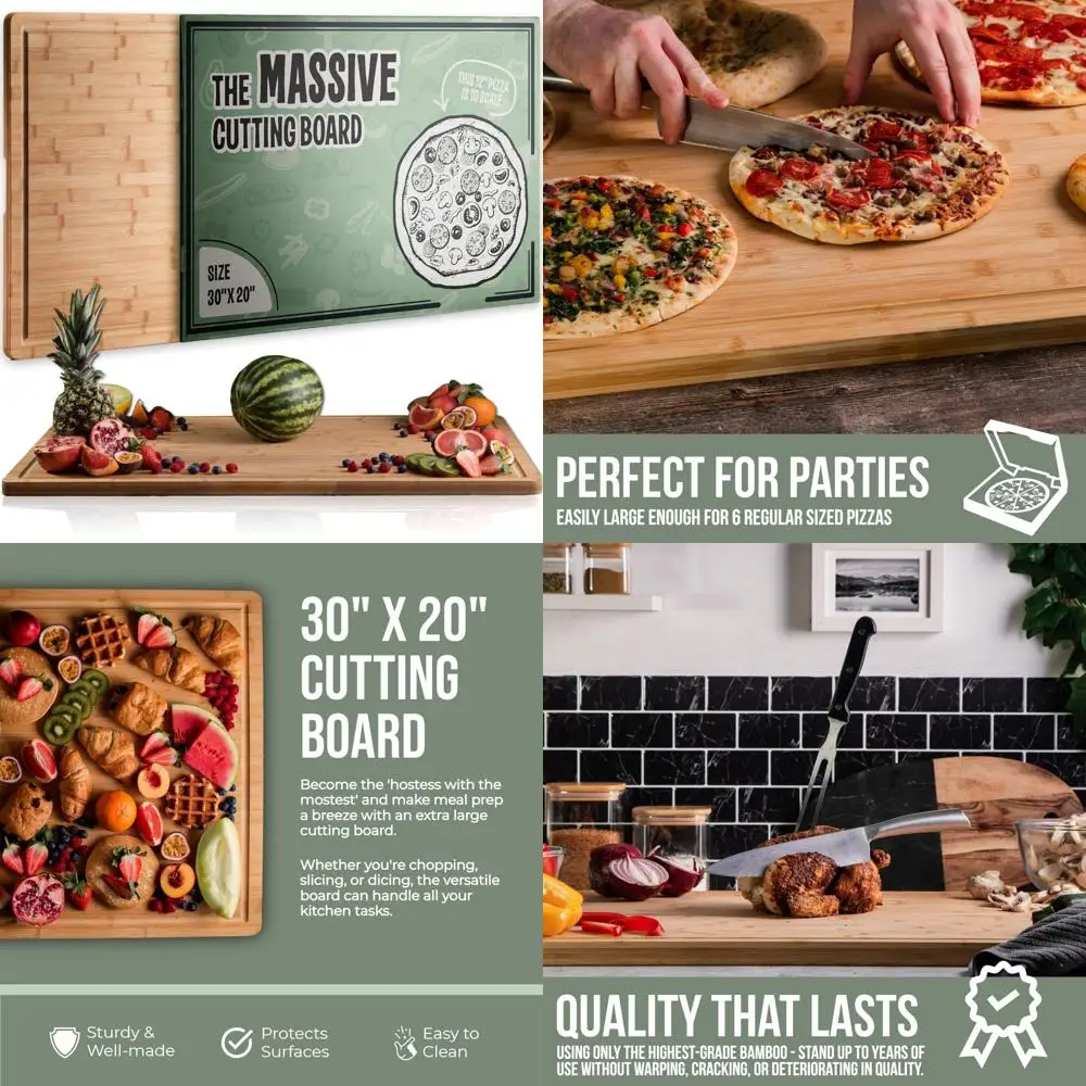 

Large Heavy-Duty Bamboo Cutting Board 30x20 Inches - Ideal for Thanksgiving, Meat, Vegetables, and Charcuterie