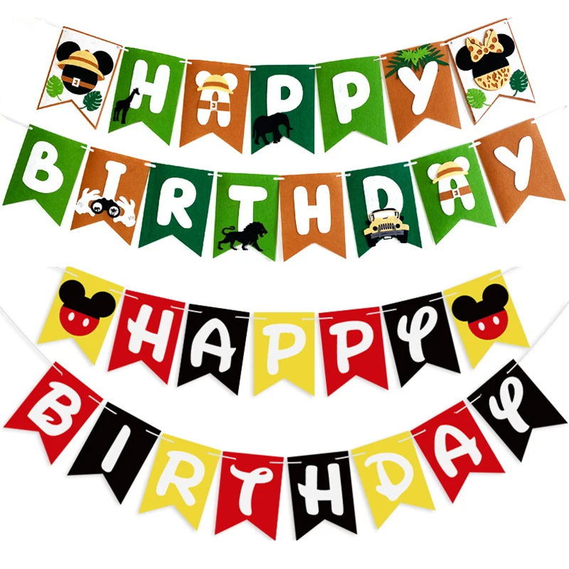 

Disney Mickey Mouse Happy Birthday Party Felt cloth Banner Flags for Kid Birthday Party Favors Decoration