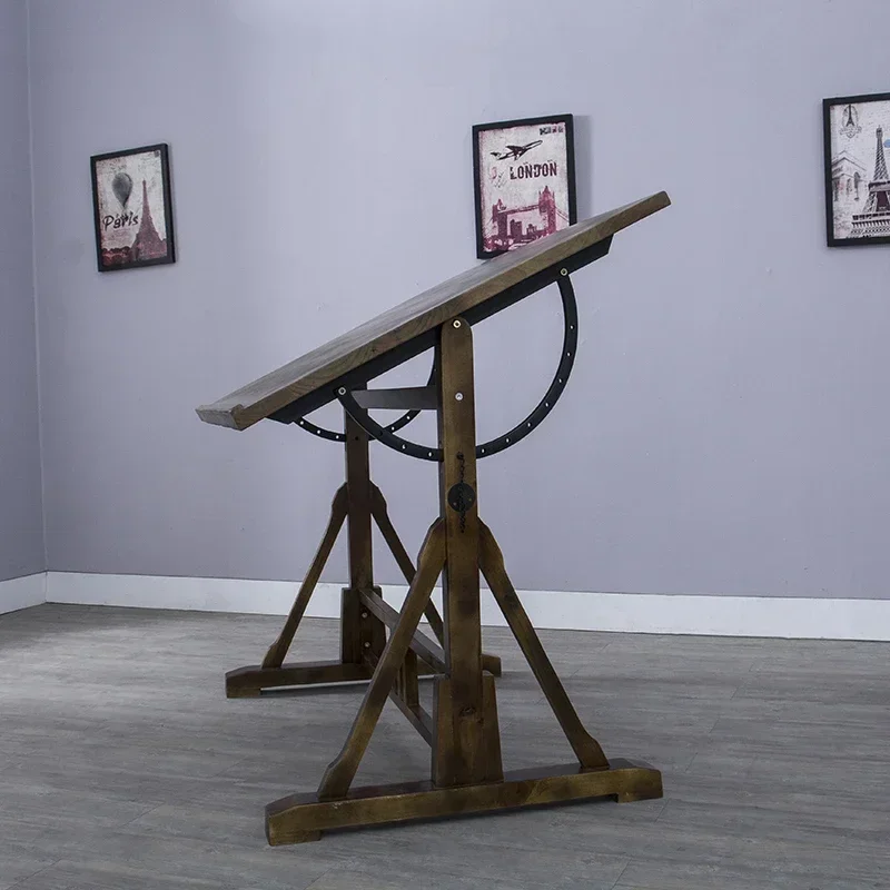 European Calligraphy Table Iron Art Drafting  Art Desk Designer Desk Solid Wood Workbench  Painting Table