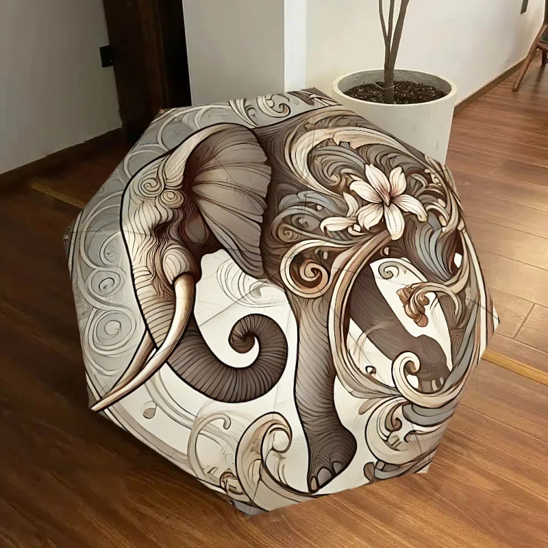 

1pc Elephant Yin Yang Ornament Automatic 8-Bone Folding Umbrella - Durable Polyester & Iron Frame, Compact Design for Rain & A
