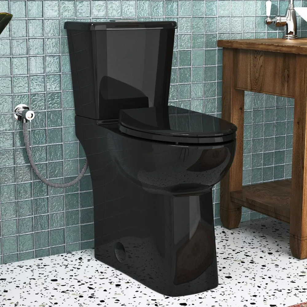 

Black 21 Inch High Toilet, Skirted Glossy Black Two-Piece Toilet with 1.1/1.28 Dual Flush System For Seniors &, Customized