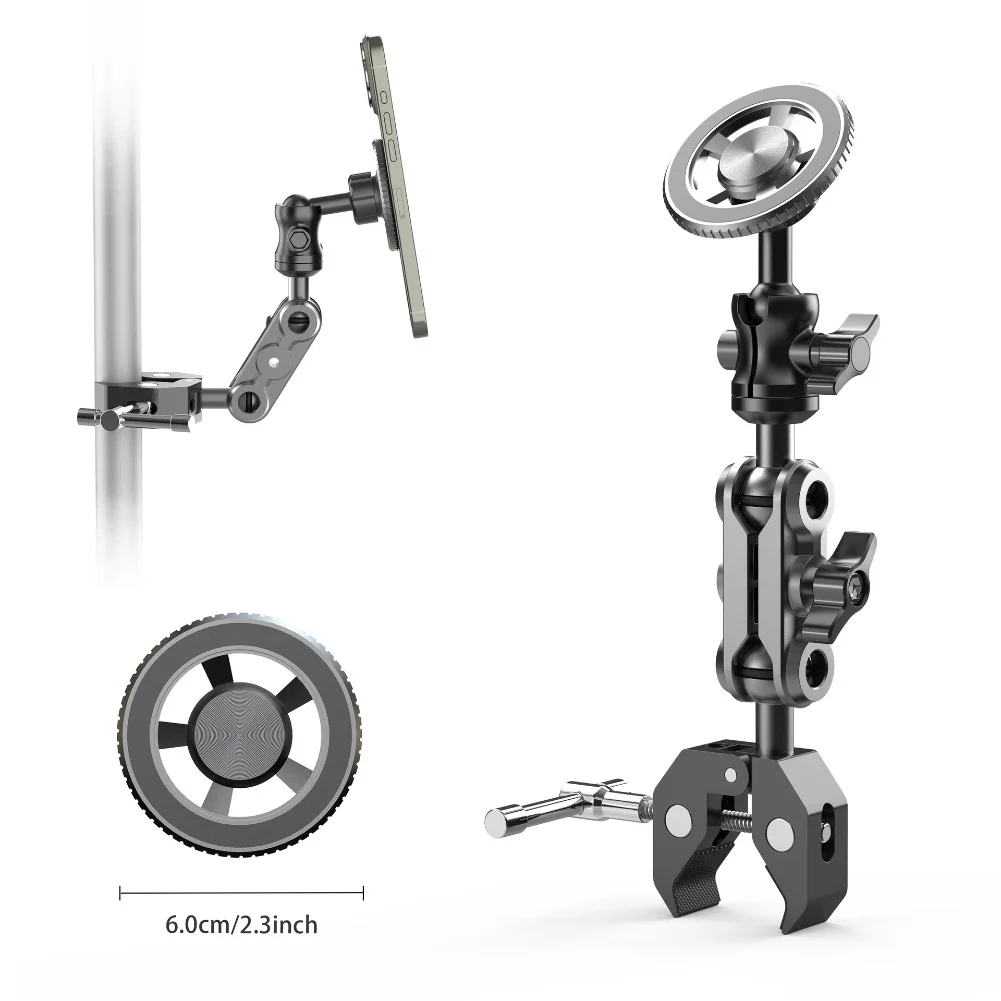 Magnetic Camera Mount With Adjustable C Clamp And Full 360 Degree Rotation For Filming Vlogging And POV Content Creation