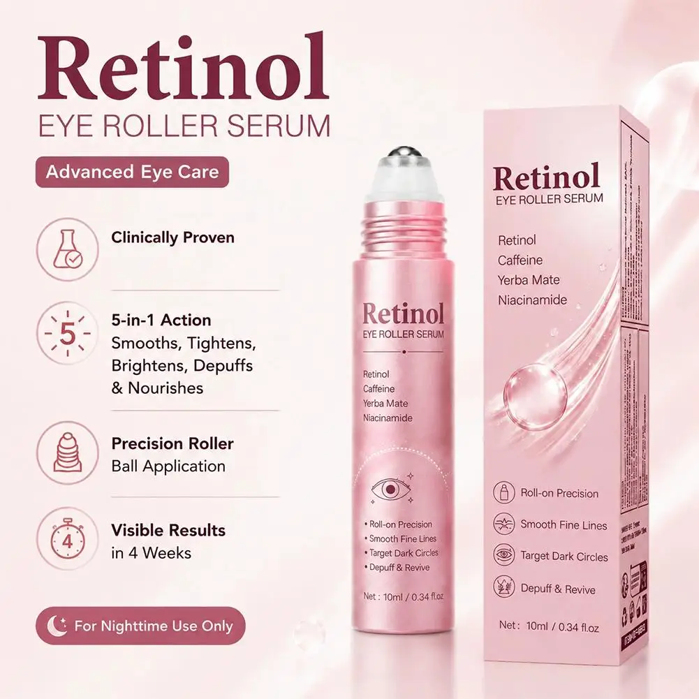 Retinol Lift Firming Eye Roller Serum,Niacinamide Gentle Eye Essence For Relieve Eye Fatigue, Smooth Fine, Brighten Dark Circles