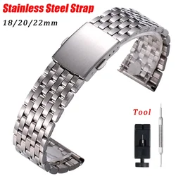 Metal Band 18mm 20mm 22mm Strap Stainless Steel Watchband Seven Beads Bracelet Folding Buckle Universal for Man Woman Wristband