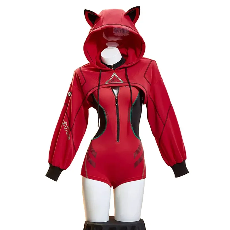 

Asuka Langley Soryu Cosplay Costumes Women Cute Cat Ears Hoodies Long Sleeve Hooded Jumpsuit Sportswear Bodysuit Party Uniform