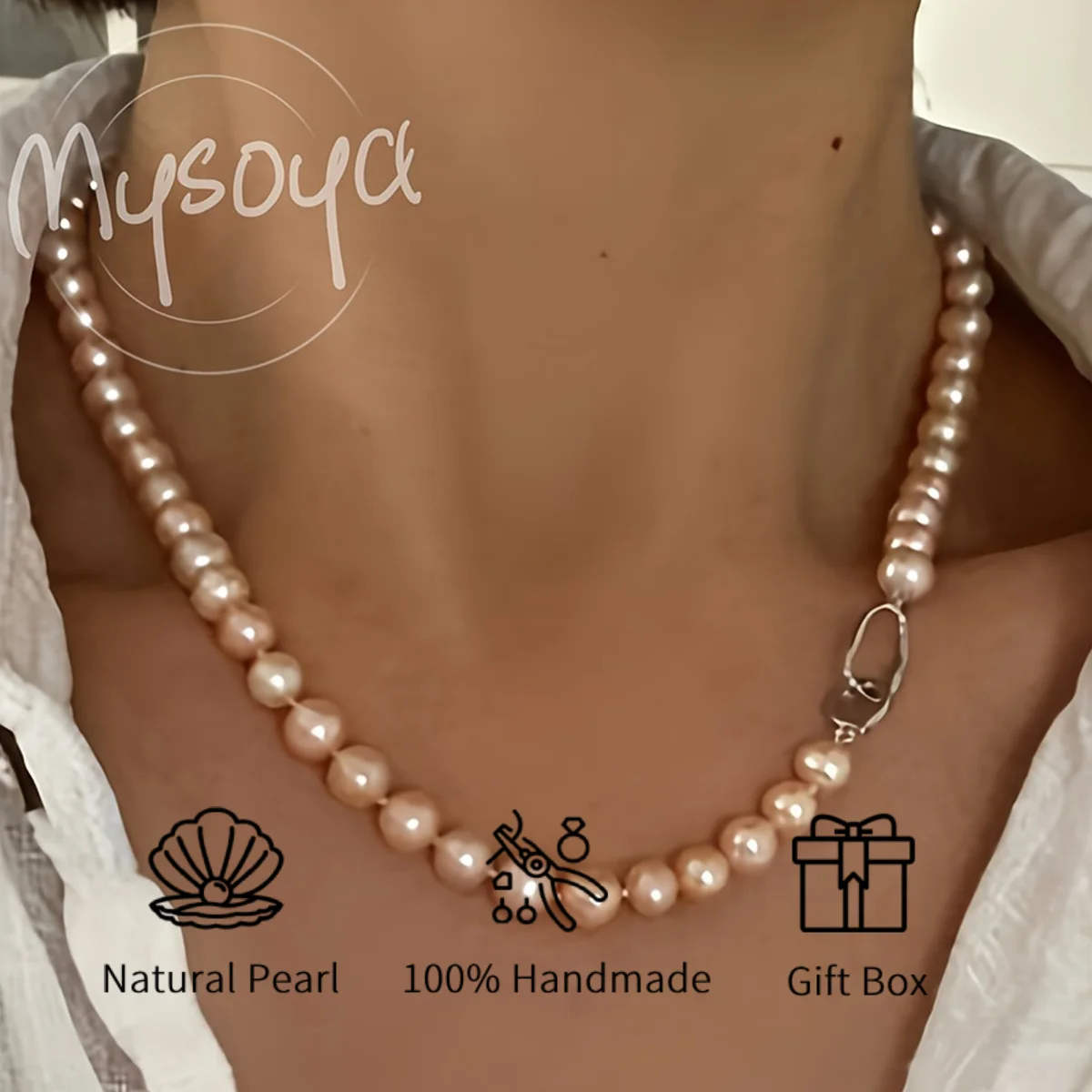 

MYSOYA 6-8mm Pink Freshwater Pearl Necklace Multiple Sizes With Gift Box Perfect Gift For Birthday Wedding Christmas New Year