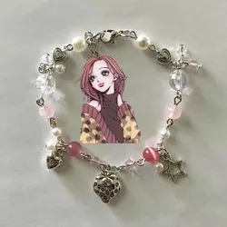 Handmade beaded Nana strawberry charm bracelet coquettish gorgeous cottage core y2k bracelet