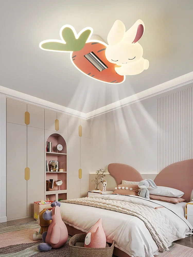 Lámpara de protección ocular para niños, lámpara de techo con forma de conejo, suave y sin aspas, estilo nórdico, para habitación de niño y niña, 220V